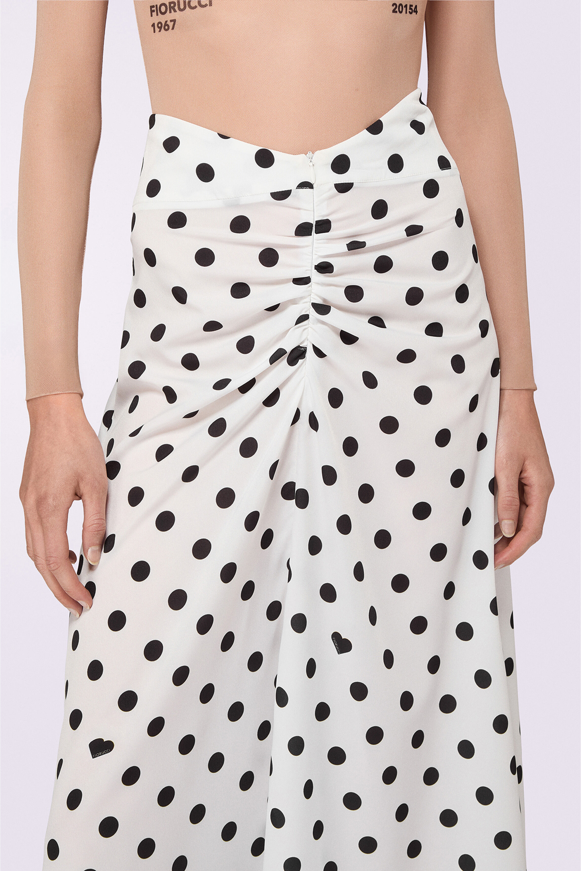 Polka Dot Gathered Midi Skirt White